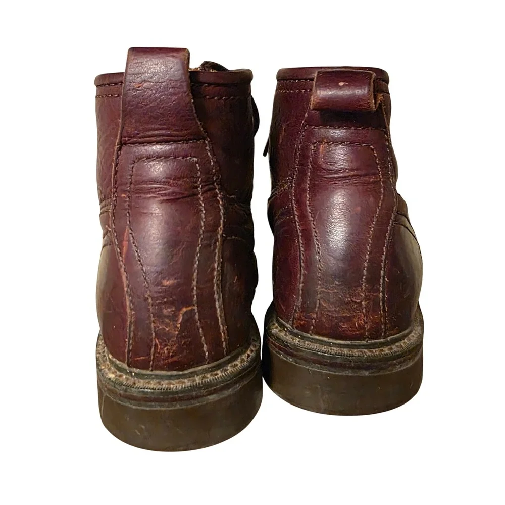 Vintage 80s LL Bean Mens Burgundy Leather Moc Toe Work Boots Size 8.5‎